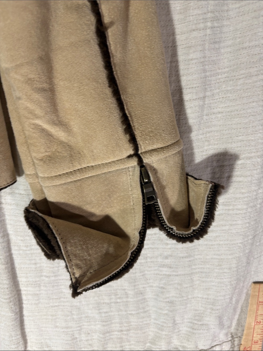 Vintage Co & Eddy Genuine Suede Sherpa Lined Zip Up Jacket Coat Tan Boho 12 EUC - Picture 9 of 10